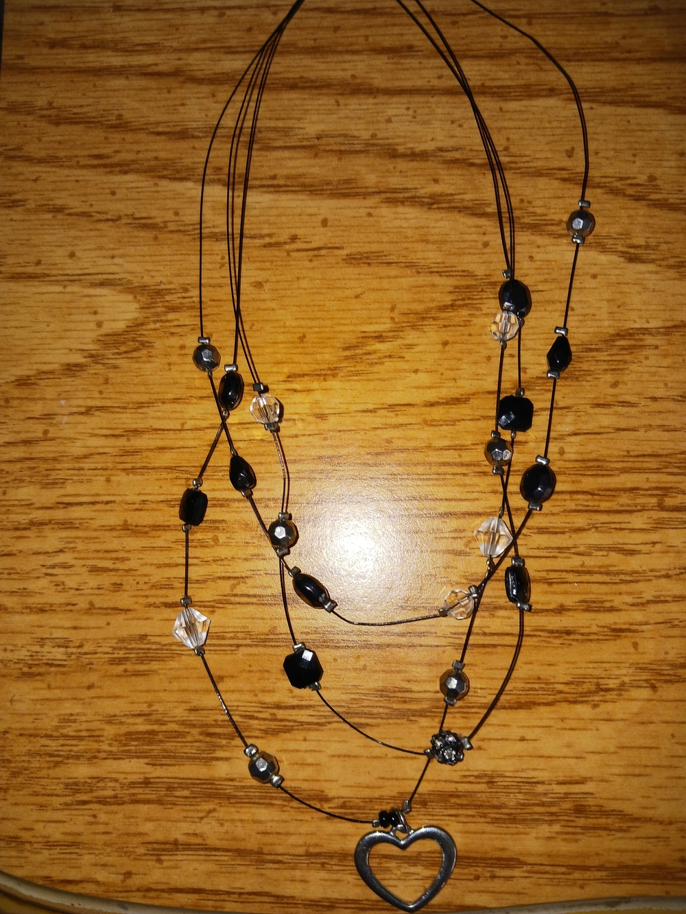 Layered Black Bead Necklace with Heart Pendant - Women Jewelry